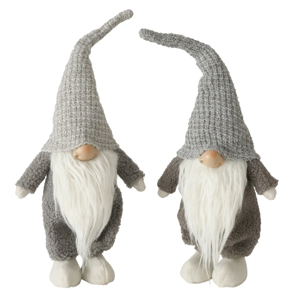 Vánoční figurka- stojící plyšový skřítek v šedé čepici- 50 cm