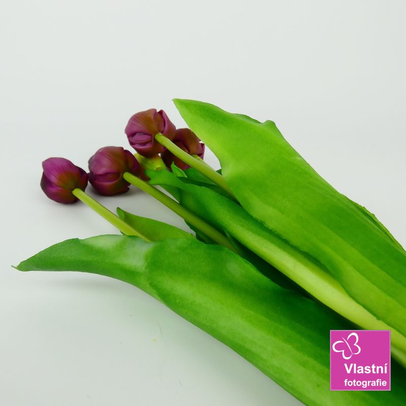Umělé tulipány latexové tmavě fialové, svazek 5 ks