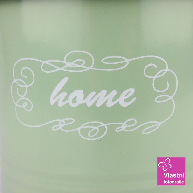 Plechová dóza zelená- mint Home, bílé víčko 17 cm
