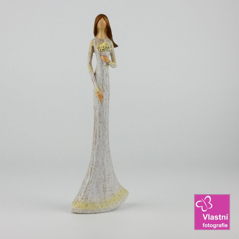 Soška- dáma v krémových šatech s květinami- 24 cm