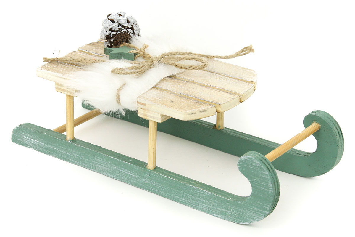 Dekorativní dřevěné sáňky s kožešinkou- 24 cm