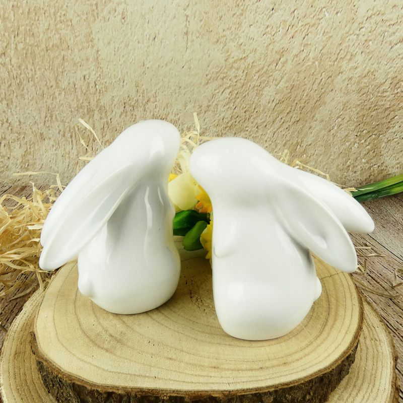 Bílý porcelánový dekorační zajíc se svěšenýma ušima- 11 cm