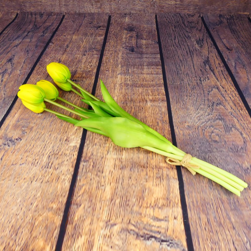 Umělé tulipány latexové- žluté, svazek 5 ks
