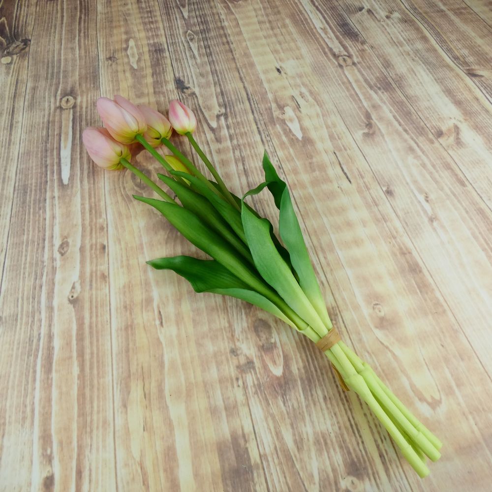Umělé tulipány gumové- růžové, svazek 5 ks