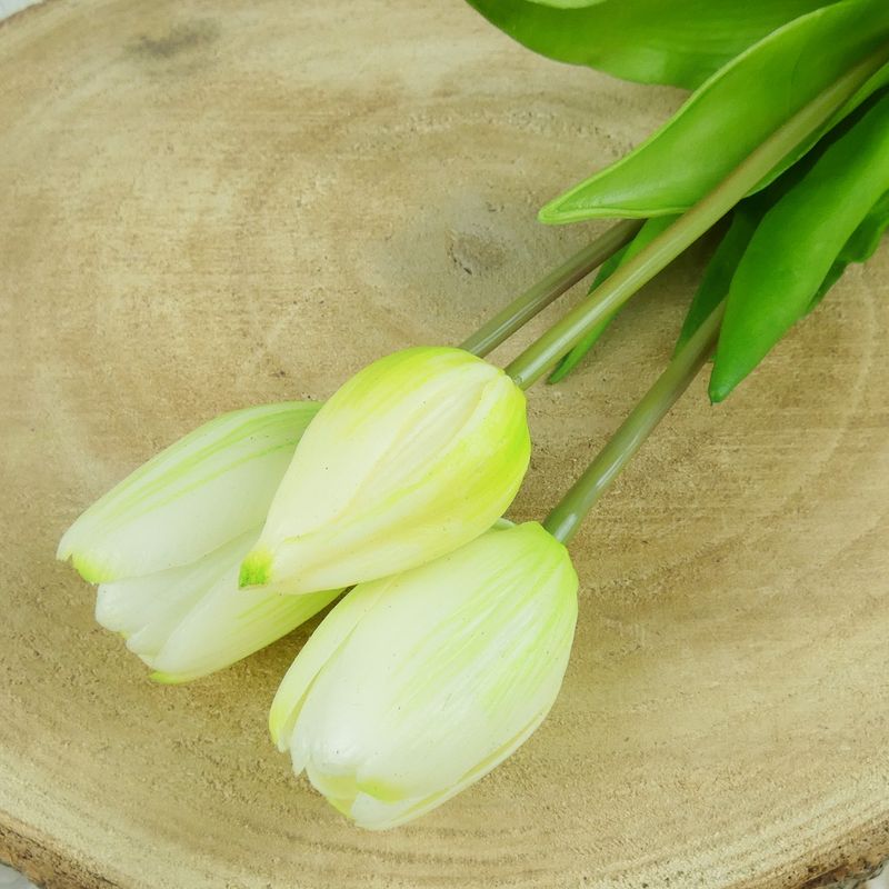 Umělé tulipány latexové krémově bílé, 39 cm- svazek 3 ks