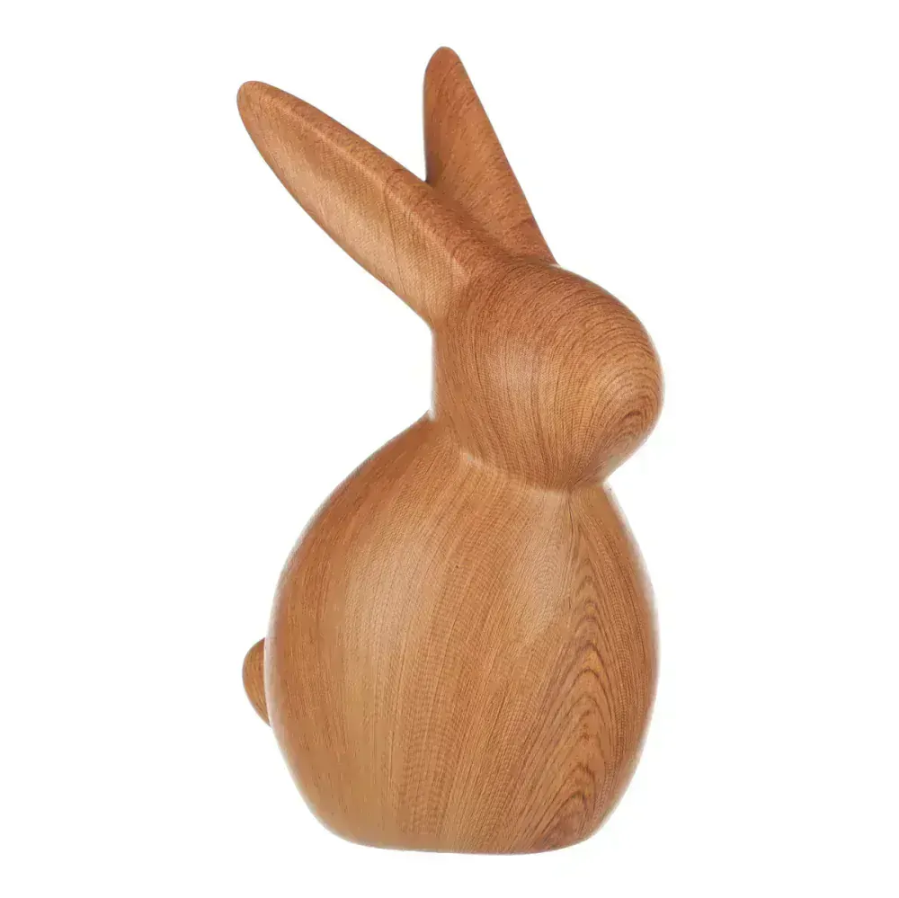 Dekorační keramický zajíček v dekoru dřeva- 13,5 cm