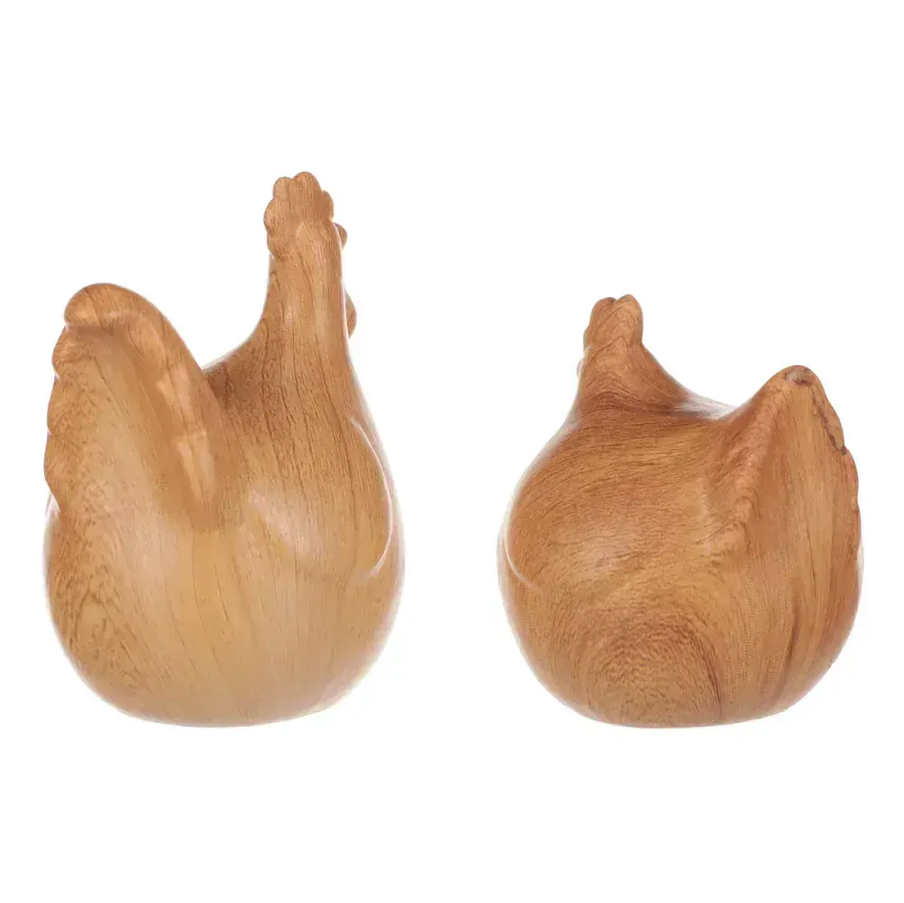 Dekorační keramická slepička a kohoutek v dekoru dřeva, 9-12 cm