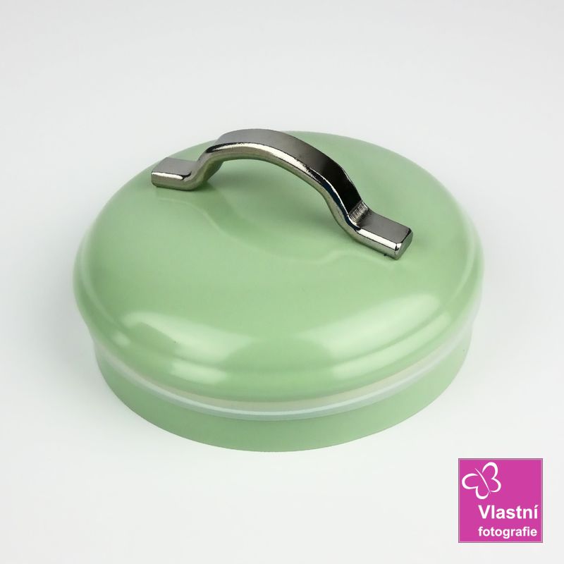 Plechová dóza bílá Home, zelené- mint víčko 17 cm