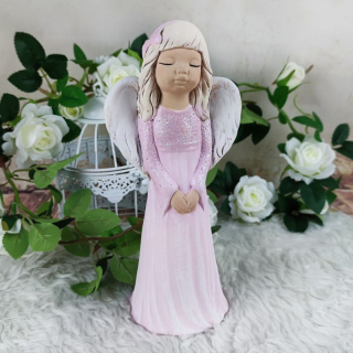 Růžový sádrový anděl Malgosia- 26 cm