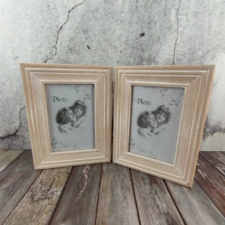 Dřevěný fotorámeček s patinou dvojitý