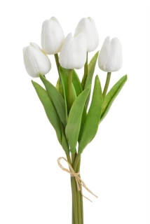 Umělé pěnové tulipány bílé- 32 cm, svazek 5 ks
