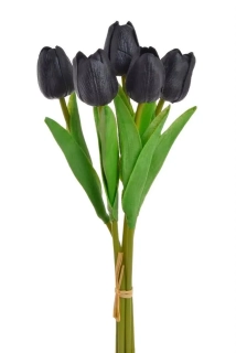 Umělé pěnové tulipány černé- 32 cm, svazek 5 ks