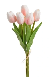 Umělé pěnové tulipány krémovo- růžové- 32 cm, svazek 5 ks