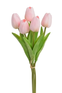 Umělé pěnové tulipány světle růžové- 32 cm, svazek 5 ks