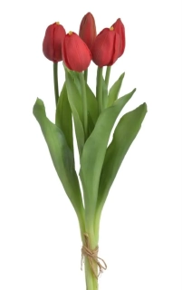 Umělé latexové tulipány červené- 38 cm, svazek 5 ks