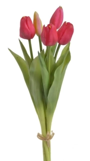 Umělé latexové tulipány tmavě růžové- 38 cm, svazek 5 ks