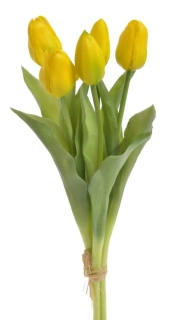 Umělé latexové tulipány žluté- 38 cm, svazek 5 ks
