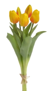 Umělé latexové tulipány oranžové- 38 cm, svazek 5 ks