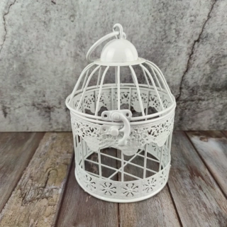 Kovová dekorační ptačí klec v bílé barvě- 17 cm