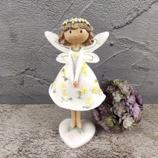 Stojící květinová víla v bílých šatech- 14 cm