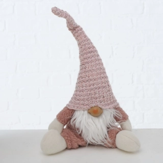 Vánoční figurka- sedící plyšový skřítek ve světle růžové čepici- 44 cm