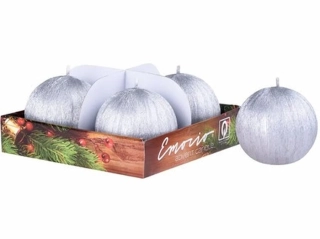 Adventní svíčky- tvar koule- stříbrné drápané- 6 cm- 4 ks
