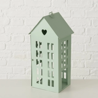 Kovová lucerna Alamo- domeček zelený mint- 35 cm