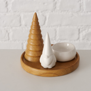 Keramický svícen na čajovou svíčku se stromkem a skřítkem- 12 cm