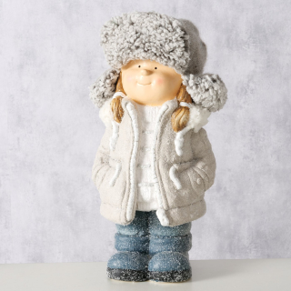 Figurka- zimní dítě- holka v beranici 39 cm