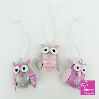 Kovové sovičky barevné, sada 3 ks